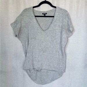 Express Slouchy Oversized Heather Gray V-Neck Top Size S